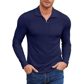 Viracy Men's Polo Shirts Zip Slim Fit Polo T Shirt for Men Long Sleeve Casual Golf Shirt S-3XL