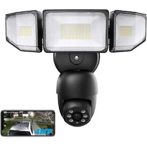 SZPOWER Floodlight Camera Outdoor,2K QHD Security Light with Camera, 55W 5500LM Motion Sensor Outdoor Lights Camera, 340° Pan & Tilt, Auto Tracking, Color Night Vision, 2-Way Audio, Cloud/SD Storage