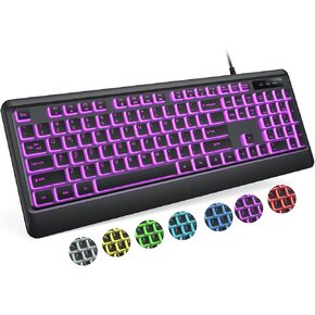 Luzarriba Backlit Computer Keyboards, Wired USB LED Keyboard with 7 Colors Backlight, Plug and Play, Waterproof, Full Size Quiet Computer Keyboard for Windows Desktop, PC, Laptop, Gaming