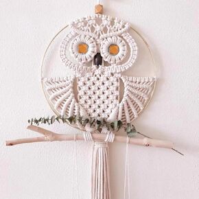 Owl Macrame Wall Hanging, Boho Nursery Decor Hand Woven Owl Macrame Wall Art, Home Decoration for Living Room Office Bedroom (Blue Eye, Owl)