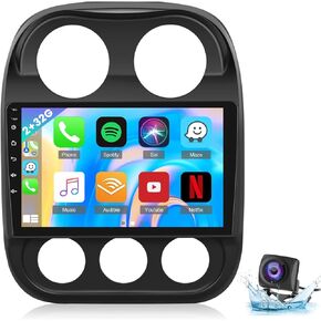 [2+32G] Android 13 Car Radio for Jeep Compass Patriot 2010 2011 2012 2013 2014 2015 2016, 10.1 inch Touchscreen Bluetooth Stereo with Apple Carplay and Android Auto+AHD Backup Camera/Mic/DSP Audio