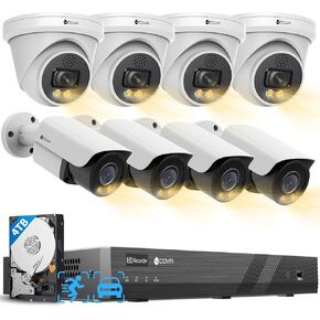 4K 16 Channel Security Camera System PoE, 2-Way Audio Talk, AI Person Vehicle Detection & Smart Color Night Vision, UHD NVR 4TB HDD, 8 Dome 8 Bullet 8MP IP67 IP Camera for Business, LYH37Y8M1616