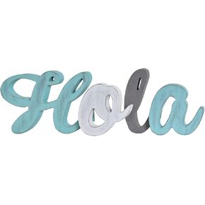 Rustic Wooden Teal Home Sign Decorative Cutout Letters Freestanding Block Word Sign Hanging Ornament Table Shelf Decor (Grateful)