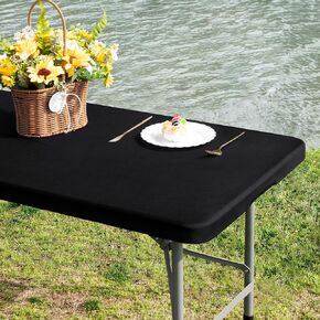 Square Fitted Table Cover Elastic Tablecloth Stretch Spandex Table Top Cover Table Topper Cap for Dining Kitchen Home Party Black 34X34 Inch