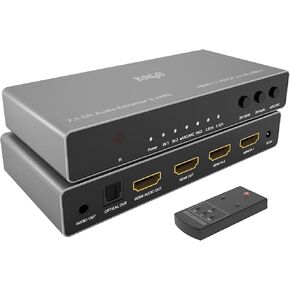 KAGO HDMI Audio Extractor Splitter,HDMI Switch 4 in 1 Out,4K 60Hz 5.1/2.0CH ARC/eARC Home Theater AV,RCA Optical Output for Soundbar Xbox PS5 TV Dolby Atmos DTS HDCP2.2 HDR
