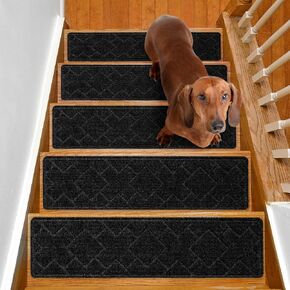Non Slip Stair Treads for Wooden Steps Indoor, 4 Pack 8" x 30" Carpet Stair Treads for Wood Stairs, Machine Washable Stair Runners for Kids Elders and Pets, Light Grey