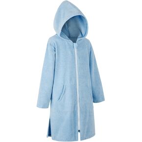 MissShorthair Hooded Towel Robe for Kid, Zipper Beach Cover Up, Swim Changing Robe for Boy, Girls Bath Towelling Poncho Robe