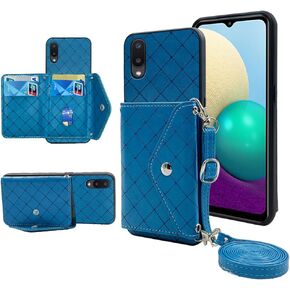 Compatible with Samsung Galaxy A02 Wallet Case with Crossbody Shoulder Strap and Stand Leather Credit Card Holder Cell Accessories Lanyard Phone Cover for A 02 5G 02A Ao2 M02 Women Purple