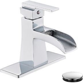 Black Waterfall Bathroom Faucet, One-Handle Bathroom Faucets for Sink 1 or 3 Hole, Matte Black Vanity Faucet, Single Hole Restroom Sink Faucet with Pop Up Drain