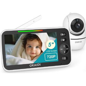 720P HD Baby Monitor, 5 Inch Baby Monitor with Camera and Audio, 5000mAh Battery, Remote Pan-Tilt, 3X Zoom, 1000ft Baby Monitor NO WiFi, Night Vision, 2-Way Talk, Temperature, Lullabies
