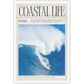 Bittiler Retro Coastal Life Magazine Poster Summer Multiplayer Surfing Wall Art Surfing Enthusiasts Ocean Seascape Prints Painting For Home Bedroom Dorm Wall Decor 12x16in Unframed
