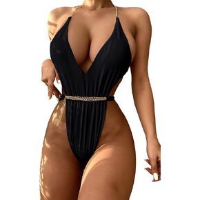 Milumia Women's Sexy Deep V Neck One Piece Swimsuit Cut Out Swimwear Bathing Suit Rave Bodysuit