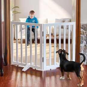 Freestanding Indoor Dog Fence for The House, Doorways, Hallways,or Stairs, Foldable Wooden White Dog Gate,Expandable Pet Gate 32" Height 2 Panels