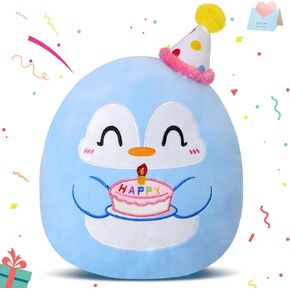 Houwsbaby 14" Pink Birthday Cat Plush Pillow Toy,Creative Cat Stuffed Animal,Super Squishy Cute Cat Shaped Birthday Gift, Party Decoration for Kids and Adults