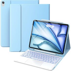 GreenLaw Only for iPad Air 13 inch Case with Keyboard, Semi-Silicone Material Stain-Resistant Cover, 7 Color Backlit, Smart Trackpad, Detachable Keyboard Case for iPad Air 13" (M2) 2024, Pale Blue