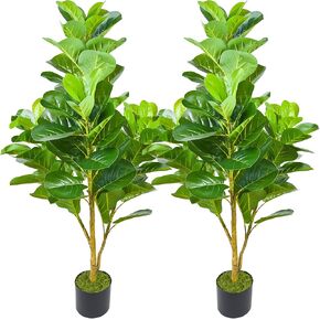 Artificial Little Fiddle Leaf Fig with 9 Leaves, Houseplant in Potting Soil Fake Ficus lyrata Silk Trees with Pot for Housewarming, Birthday Gift, Office Living Room and Room Decor, 1 FT Tall