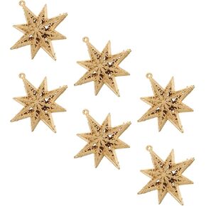 Operitacx 12 Pcs Plastic Golden Star Ornaments, Christmas Tree Decoration 3D Gold Star 8 Point Star Christmas Tree Hanging Pendants for Holiday Wedding Christmas Party Decoration