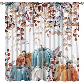 Fall Maple Leaves Curtain Pumpkins Autumn Falling Leave Print Curtains Home Decor Rod Pocket Decor Drapes for Bedroom Living Room 2 Panels 42 in x 45 in