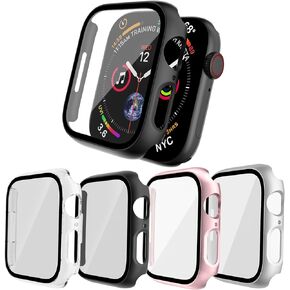 [4 Pack] Privacy Screen Protector for Apple Watch Case Series SE/6/5/4 44mm Anti-Spy PC Hard Bumper Tempered Glass Ultra-Thin Bubble-Free Film for iWatch 44mm