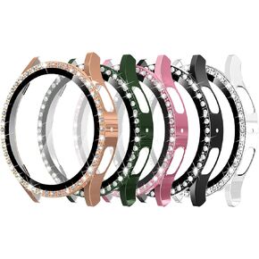 Simpeak 5-Pack Bling Screen Protector Case Compatible with Samsung Galaxy Watch 7 44mm 2024, Full Protection PC Bumper Case Cover Compatible with Galaxy Watch 7 44mm, Black,Clear,Rose Gold,Green,Gold