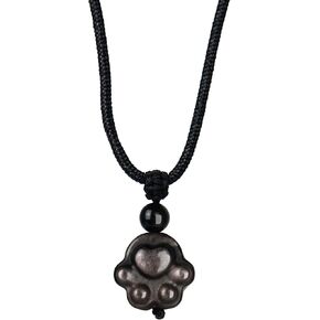 Adjustable Silver Obsidian Cat Face Pendant Necklace - Protective Healing Crystal for Grounding and Balance, Ideal for Mindfulness Gift
