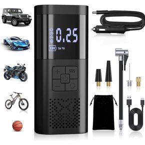 Tire Inflator cordless Portable Air Compressor, Electric Air Pump for Car Tires, 150 PSI Tire Pump with Digital emergency LED lights Pressure Gauge for Car, Motor, Bike, Ball