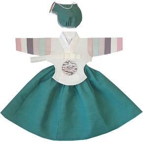 Hanbok 100th Days Birth Party Celebration Girl Baby Korea Traditional Dress Ivory Green