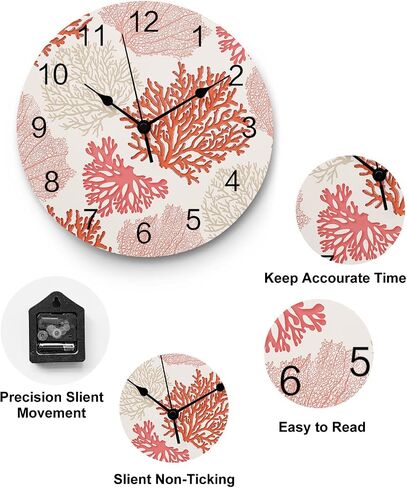 Nautical Coastal Ocean Coral PVC Wall Clock Silent Non-Ticking Battery Operated Clocks, Teal Blue Round Clock for Home Living Room Office Kitchen Bedroom Bathroom Wall Decor 10 Inch Beach Starfish in Saudi Arabia