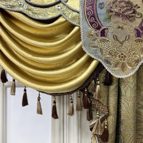Luxury Brown Burgundy Floral Waterfall Swag Valance with Tassels for Living Room Bedroom Windows European Design Rod Pocket Top (200 cm, 1 Panel) in Saudi Arabia