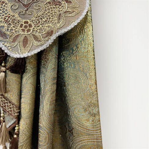 Luxury Brown Burgundy Floral Waterfall Swag Valance with Tassels for Living Room Bedroom Windows European Design Rod Pocket Top (200 cm, 1 Panel) in Saudi Arabia