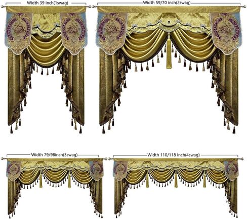 Luxury Brown Burgundy Floral Waterfall Swag Valance with Tassels for Living Room Bedroom Windows European Design Rod Pocket Top (200 cm, 1 Panel) in Saudi Arabia