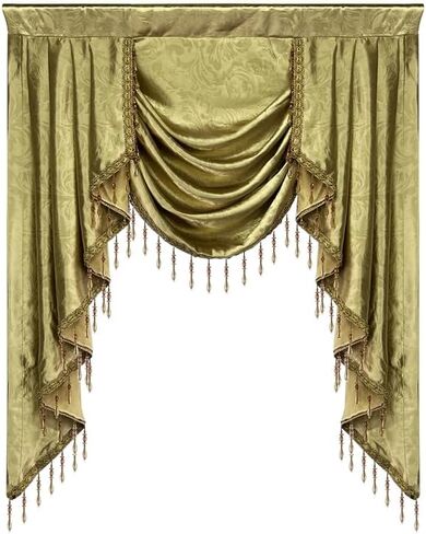 Luxury Brown Burgundy Floral Waterfall Swag Valance with Tassels for Living Room Bedroom Windows European Design Rod Pocket Top (200 cm, 1 Panel) in Saudi Arabia