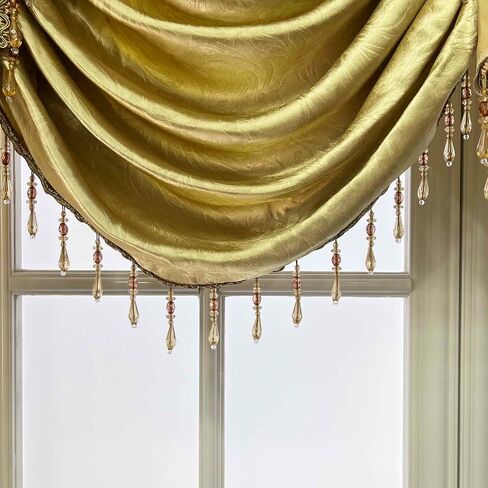 Luxury Brown Burgundy Floral Waterfall Swag Valance with Tassels for Living Room Bedroom Windows European Design Rod Pocket Top (200 cm, 1 Panel) in Saudi Arabia