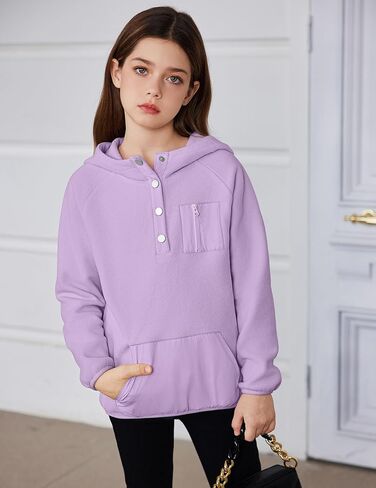 Arshiner Girls Fleece Pullover Hooded Sweatshirt Colorblock Sherpa Hoodie for Teen Girl Winter Button Jacket Coat with Pocket in Kuwait