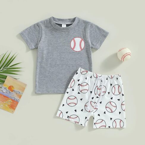 Toddler Baby Boy Baseball Outfits Letter Print Short Sleeve T-Shirt Rugby Print Elastic Shorts Infant Summer Clothes in Saudi Arabia