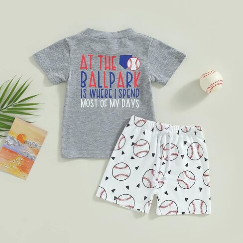 Toddler Baby Boy Baseball Outfits Letter Print Short Sleeve T-Shirt Rugby Print Elastic Shorts Infant Summer Clothes in Saudi Arabia