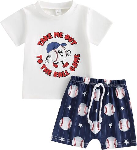 Toddler Baby Boy Baseball Outfits Letter Print Short Sleeve T-Shirt Rugby Print Elastic Shorts Infant Summer Clothes in Saudi Arabia
