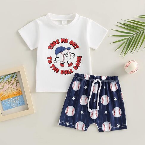 Toddler Baby Boy Baseball Outfits Letter Print Short Sleeve T-Shirt Rugby Print Elastic Shorts Infant Summer Clothes in Saudi Arabia