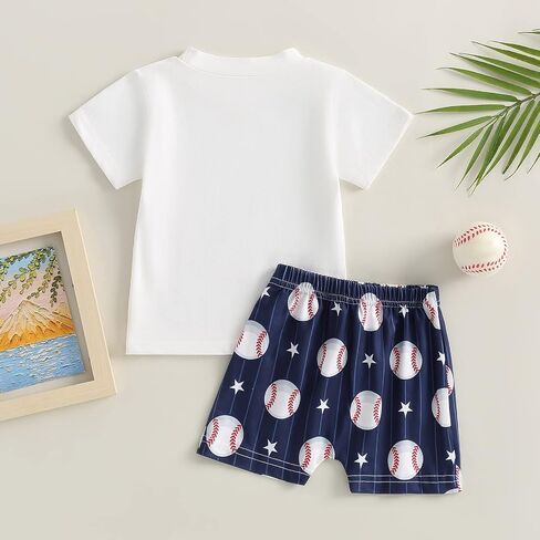 Toddler Baby Boy Baseball Outfits Letter Print Short Sleeve T-Shirt Rugby Print Elastic Shorts Infant Summer Clothes in Saudi Arabia