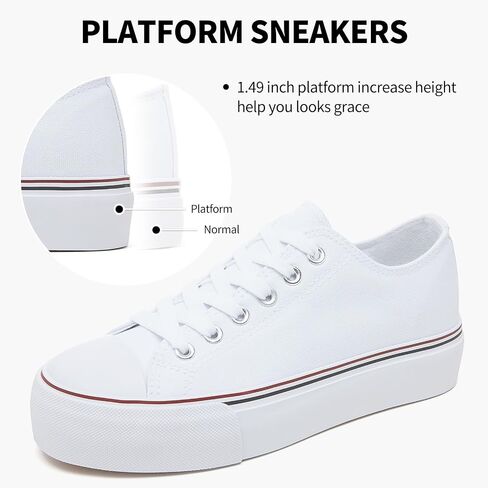 SERNIAL Womens White Platform Sneakers Low Top Platform Shoes Black Canvas Shoes for Women in Saudi Arabia