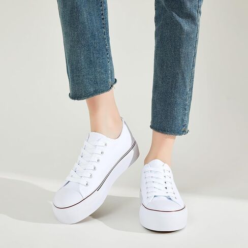 SERNIAL Womens White Platform Sneakers Low Top Platform Shoes Black Canvas Shoes for Women in Saudi Arabia