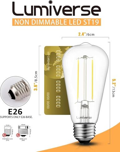 Lumiverse Edison Light Bulbs 60 Watt, 4000K Cool White, Non-Dimmable, Vintage Light Bulbs, E26 Medium Base ST19 Antique LED Filament Bulbs, Clear Glass, Pack of 6 in Saudi Arabia