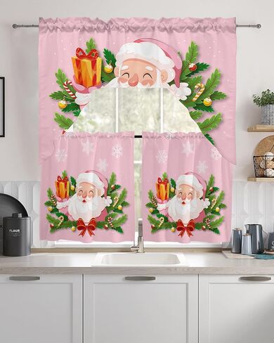 Eucalyptus Sunflower Swag Kitchen Curtain Sets with Valance,3 Pieces Rod Pocket Curtain Drapes for Bedroom Windows,Watercolor Floral Botanical Plant Farm Herb 56''x36'' & 36''x27.5''x2Panels in Kuwait