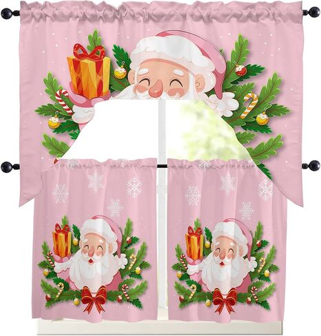 Eucalyptus Sunflower Swag Kitchen Curtain Sets with Valance,3 Pieces Rod Pocket Curtain Drapes for Bedroom Windows,Watercolor Floral Botanical Plant Farm Herb 56''x36'' & 36''x27.5''x2Panels in Kuwait