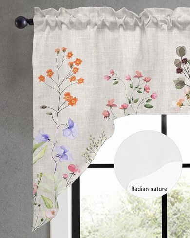 Eucalyptus Sunflower Swag Kitchen Curtain Sets with Valance,3 Pieces Rod Pocket Curtain Drapes for Bedroom Windows,Watercolor Floral Botanical Plant Farm Herb 56''x36'' & 36''x27.5''x2Panels in Kuwait
