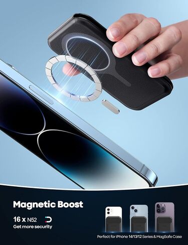 Lamicall حامل بطاقات الهاتف المغناطيسي حامل المحفظة لحامل بطاقات MagSafe 3، حامل محفظة جلد Apple iPhone قابل للتعديل، مغناطيسي لسلسلة iPhone 15/14/13/12، وليس للملحقات الصغيرة والماج الآمنة in Saudi Arabia