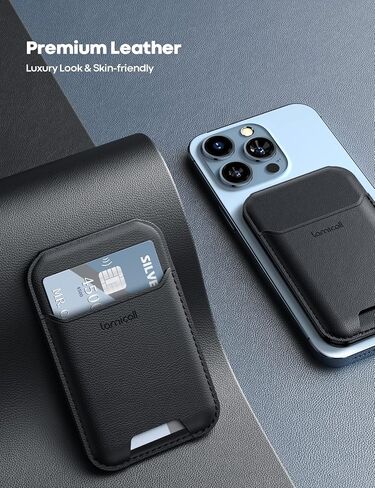 Lamicall حامل بطاقات الهاتف المغناطيسي حامل المحفظة لحامل بطاقات MagSafe 3، حامل محفظة جلد Apple iPhone قابل للتعديل، مغناطيسي لسلسلة iPhone 15/14/13/12، وليس للملحقات الصغيرة والماج الآمنة in Saudi Arabia
