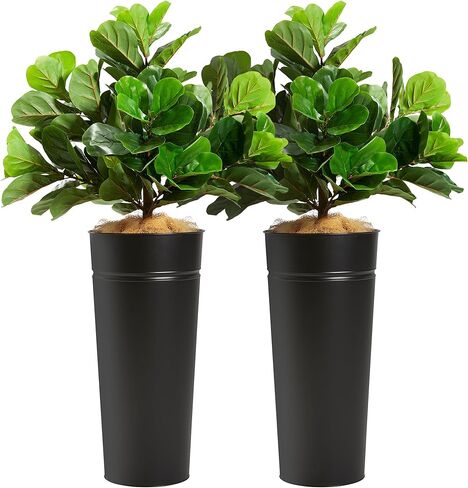 KOL 4.2FT Artificial Fiddle Leaf Fig Tree with Galvanized Steel Black Planter, Realistic Fake Faux Silk Plant & Superbly Crafted Flower Pot, Modern Elegant Home Office Living Room Decor Indoor Outdoor in Saudi Arabia