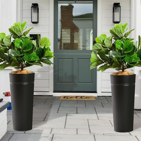 KOL 4.2FT Artificial Fiddle Leaf Fig Tree with Galvanized Steel Black Planter, Realistic Fake Faux Silk Plant & Superbly Crafted Flower Pot, Modern Elegant Home Office Living Room Decor Indoor Outdoor in Saudi Arabia
