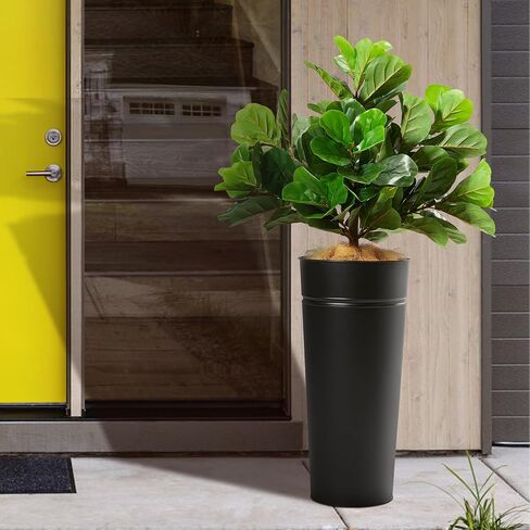 KOL 4.2FT Artificial Fiddle Leaf Fig Tree with Galvanized Steel Black Planter, Realistic Fake Faux Silk Plant & Superbly Crafted Flower Pot, Modern Elegant Home Office Living Room Decor Indoor Outdoor in Saudi Arabia